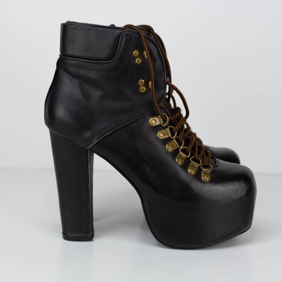 Jeffrey Campbell Shoes - Jeffrey Campbell Everest Black Leather Platform Heels Size 8M Goth